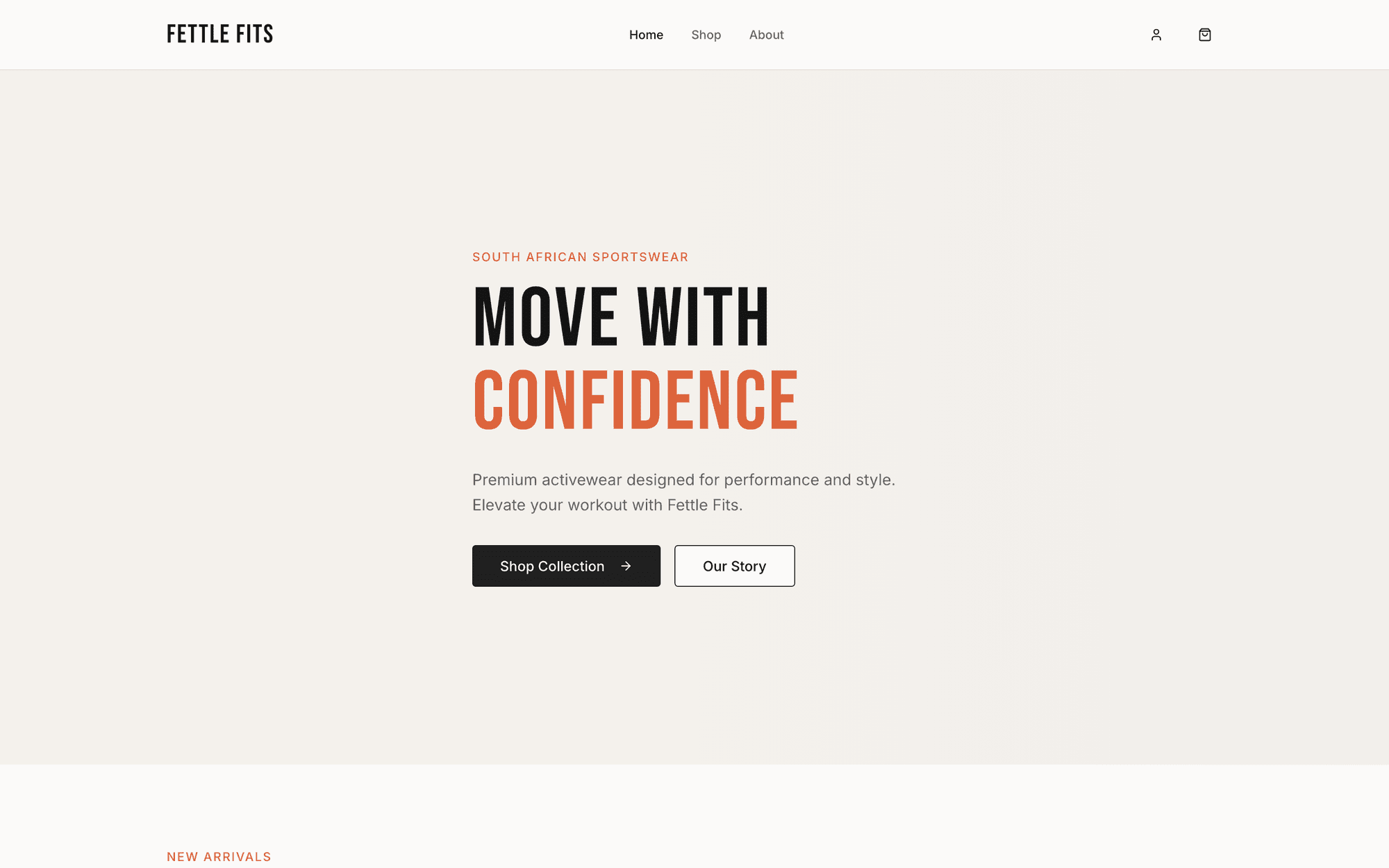 Screenshot of Fettle Fits — sportswear e-commerce